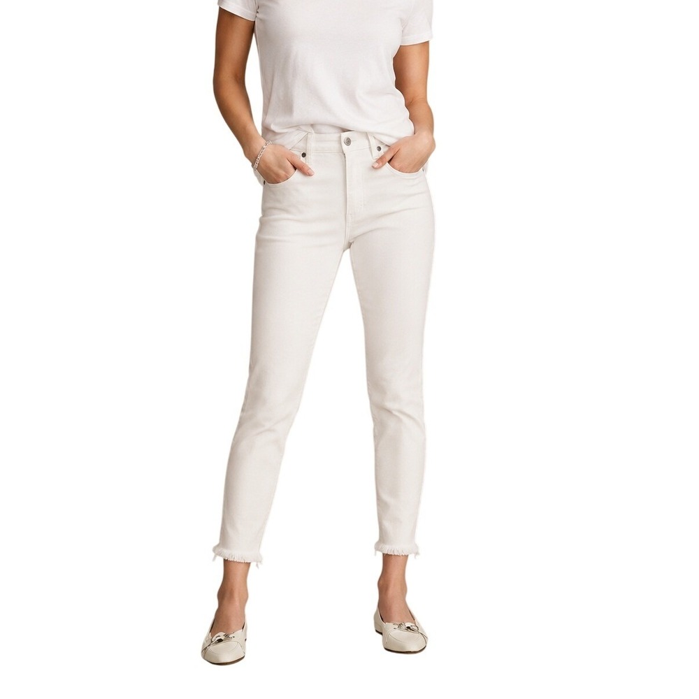 Lucky Brand Ava Crop Skinny Jeans Womens 8 White Stretch Fray Hem